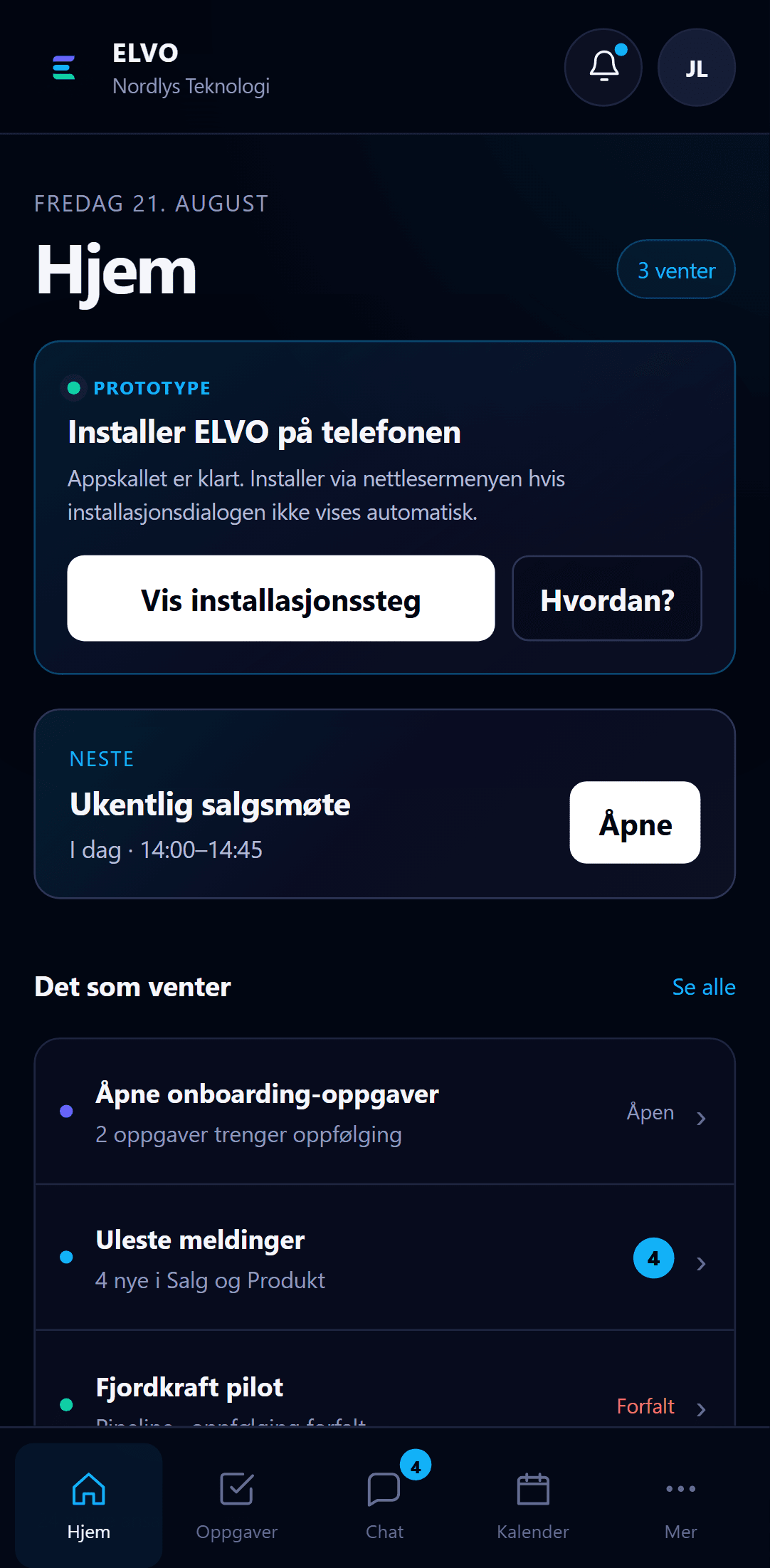 ELVO Hjem — det som venter i dag
